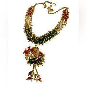 Vintage Indian Wedding Necklace Goldtone And Enamel Red White Green And Gold
